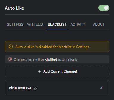 Blacklist tab